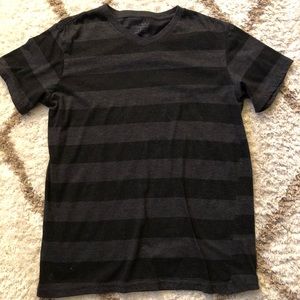 Black & Gray Striped Shortsleeved V-Neck Tee.